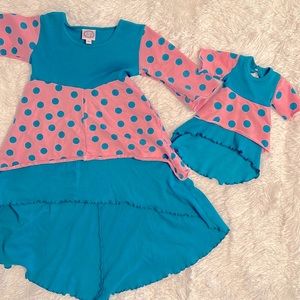 Girls Lilli Lovebird dress and 18in doll dress